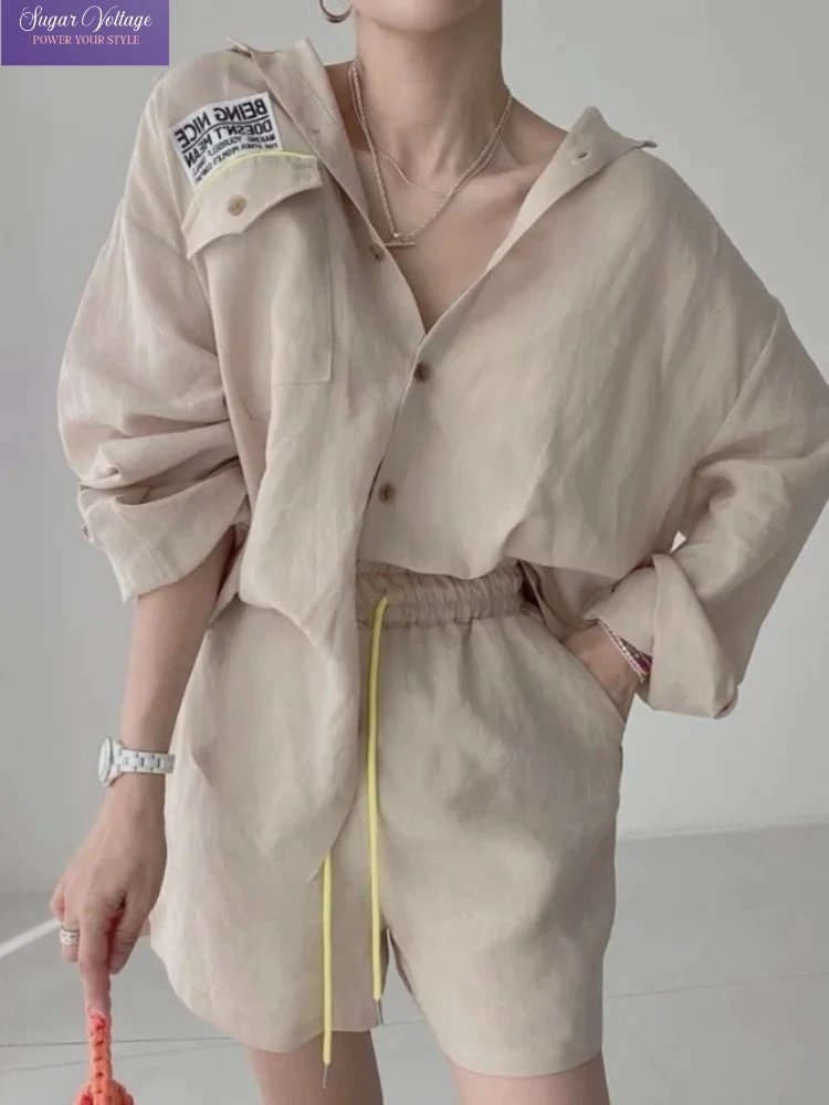 

Korean Chic Versatile Shirts 2-pieces Set Women High Waist Loose Casual Pants + Elegant Lone Sleeve Split Patchwork Design Tops