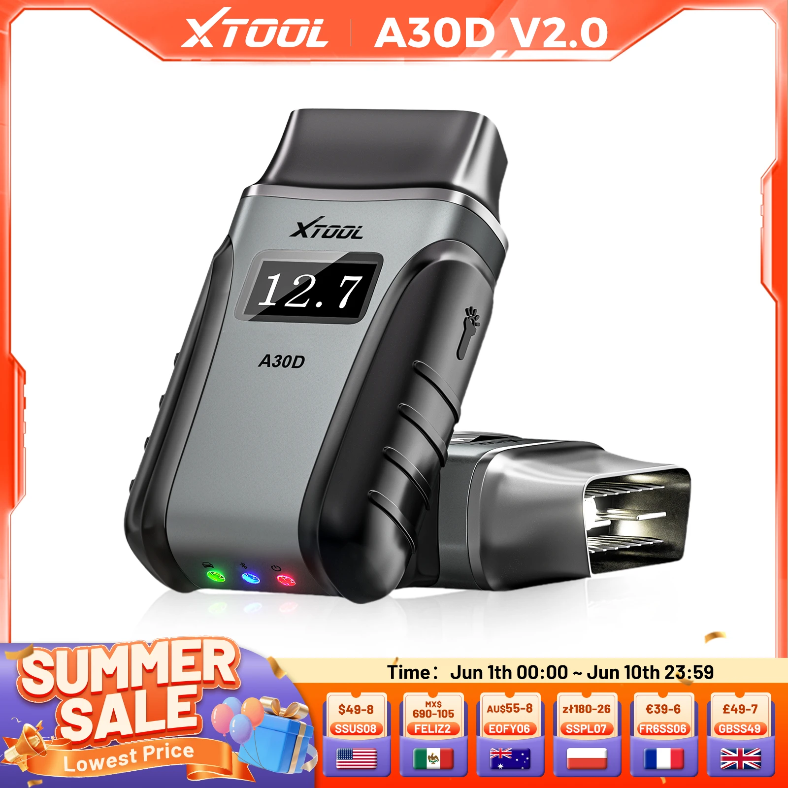 XTOOL Anyscan A30D OBD2 Scanner tout système outil de Diagnostic huile DPF SAS 19 + réinitialiser le lecteur de Code avec mise à jour gratuite à vie CAN FCA