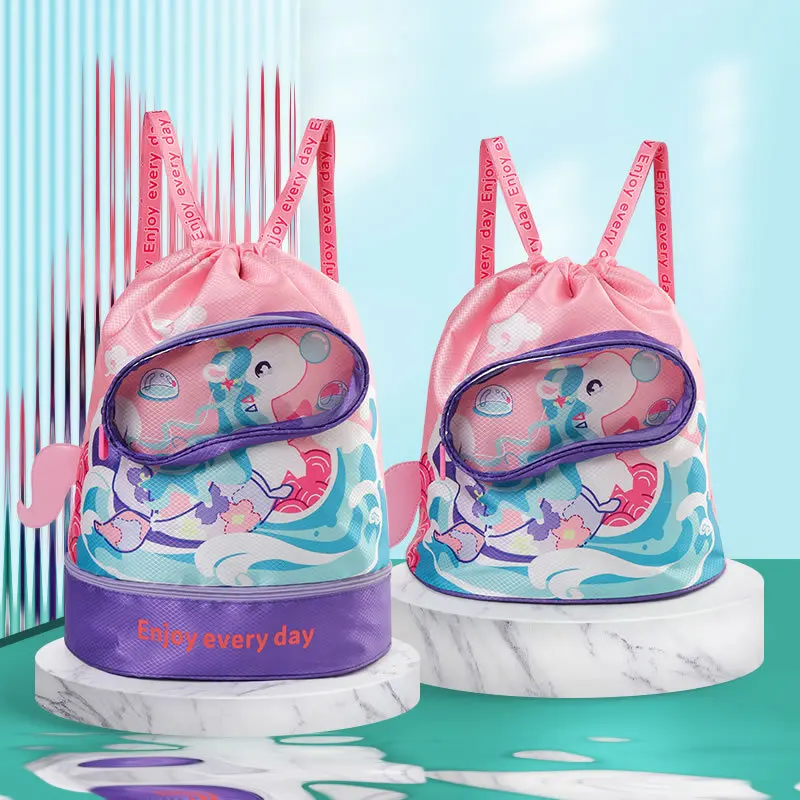 Children cartoon cute swimming dry wet separation waterproof storage bag boys and girls portable backpack