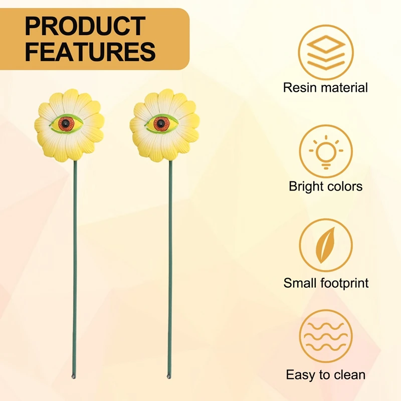 6PCS Resin Plant Eyes Stakes Novelty Rose Sunflower Green Leave Plant Garden Stakes Funny Floral Plant Pick Ornaments