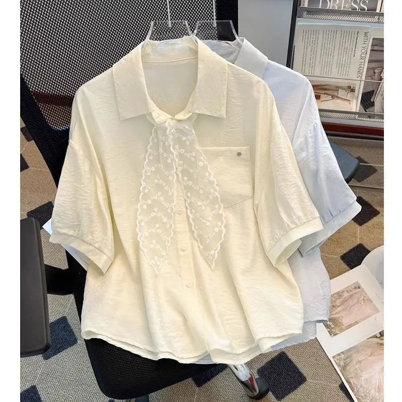 

Summer Office Lady Simplicity Elegant Trend Buttons Single Breasted Solid Color Short Sleeve Dignified Intellectual Generous