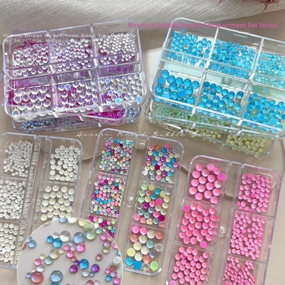 Mermaid Bubble Beads Bubble Beads Nail Charms Half Round Flat Bottom Aurora Nail Art Decorations Glowing Rainbow Candy Color