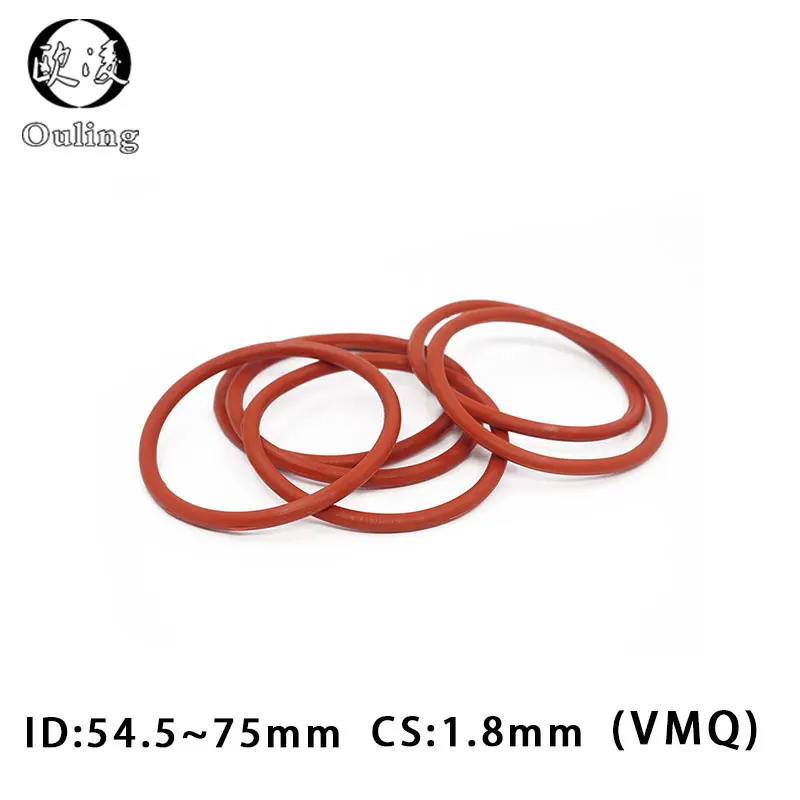5PCS/Lot Red VMQ O‑Ring CS1.8mm ID45-75mm Good Elasticity Silicone Rubber Gasket Washer For Machinery Plumbing Sealing