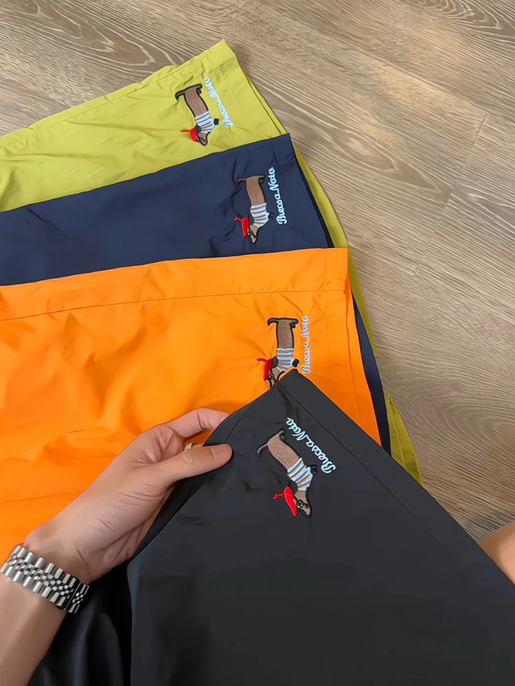 

Qui Dry Ice Silk Casual orts for Teen Boys Summer Breathable Elastic Waisand Decorative Stitching Straight Leg Pants