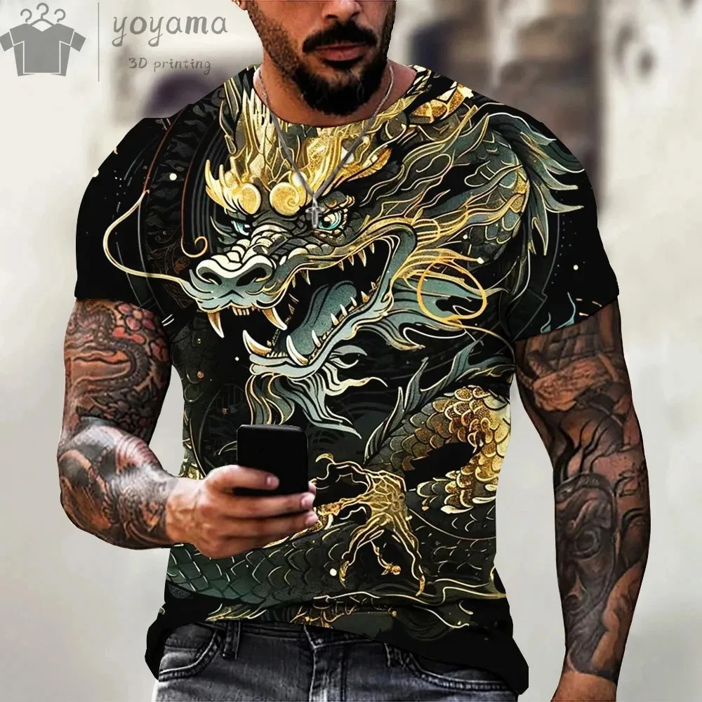 Men\'s Dragon T-shirt Fashion 3d Printed T Shirt Animal Pattern Short-sleeved Oversized Streetwear Tees Summer Casual Men\'s Tops