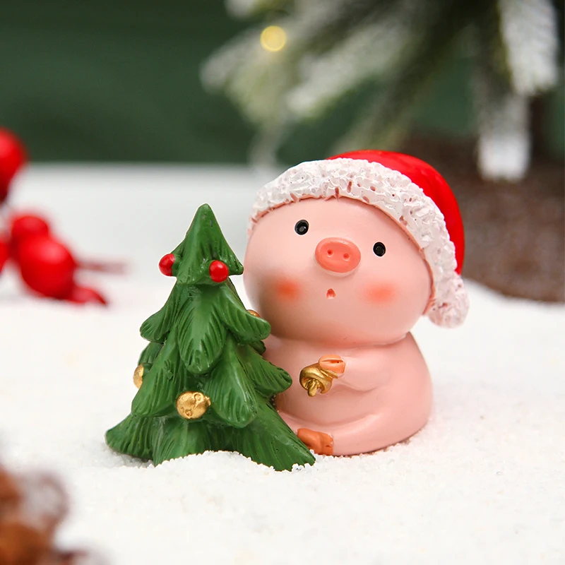 1PC, cute and creative in the shape of a little pink pig hugging a Christmas tree, a home decoration made of resin material