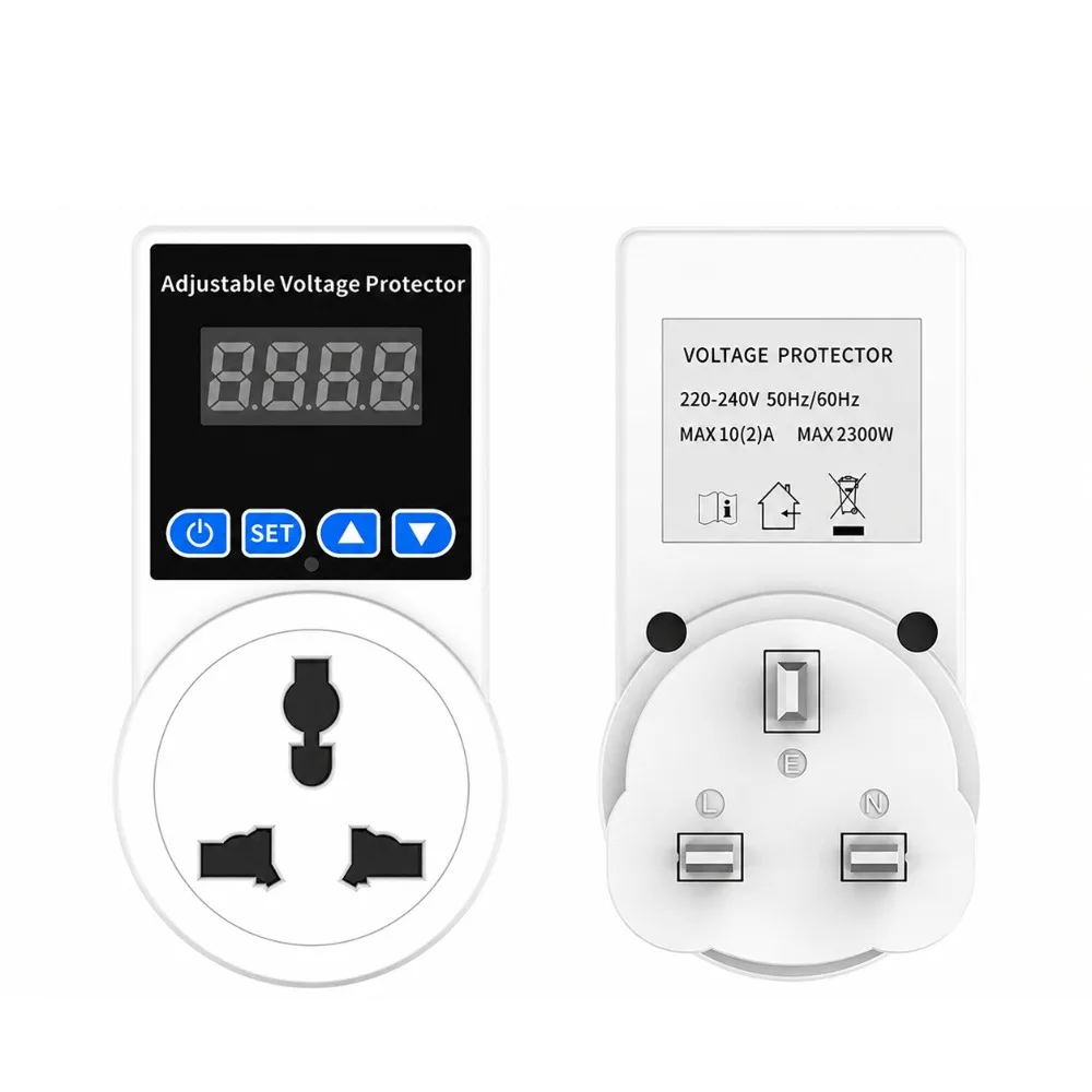 Adjustable Automatic Voltage Protector Socket Digital Display EU/UK Plug Power Surge Protector Delayed Recovery