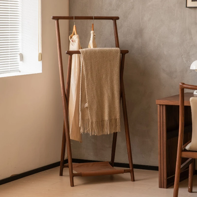 Solid wood simple floor coat rack bedroom household walnut storage drying rack