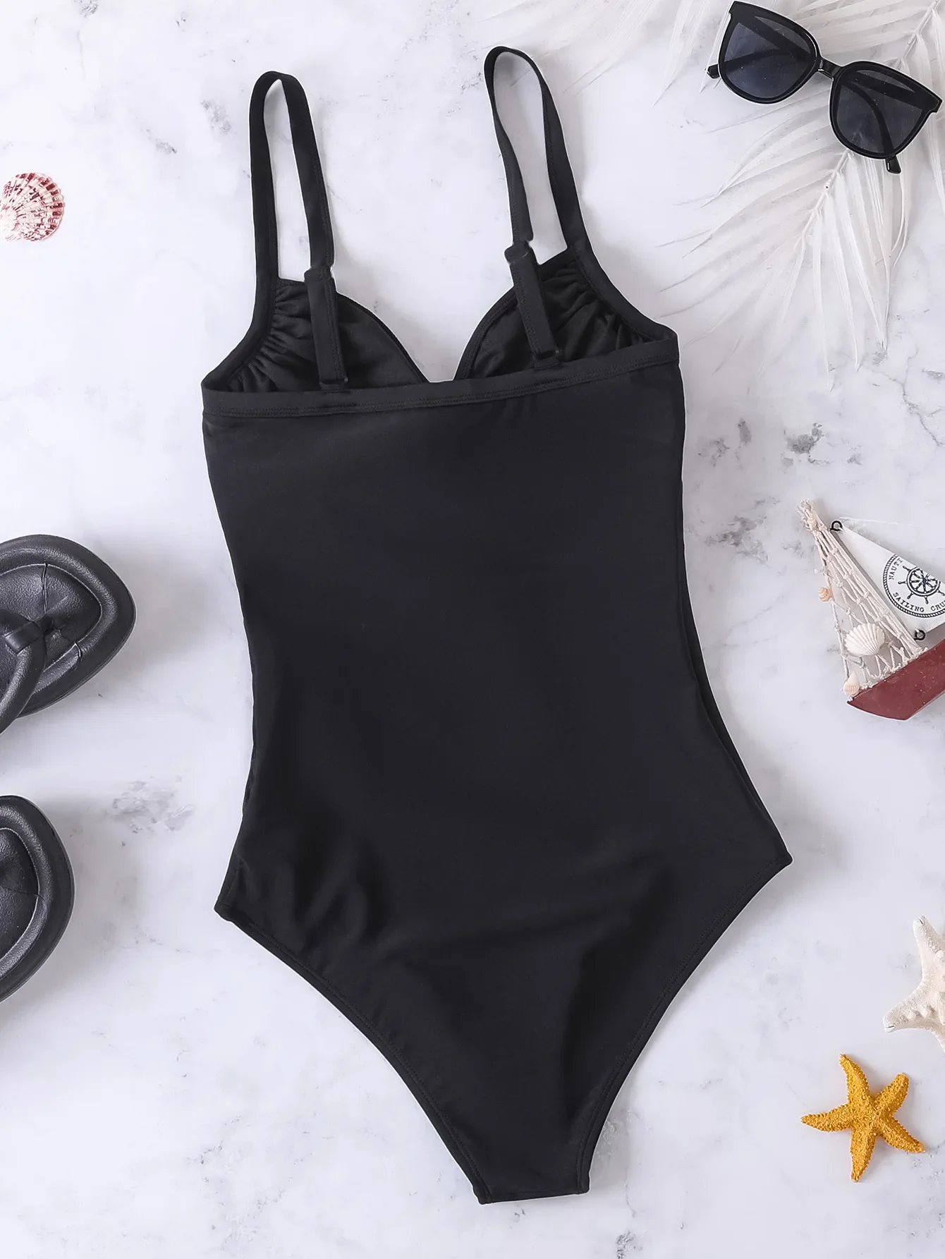 Nueva camisola ceñida con cuello en V y cordón para traje de baño de una pieza ajustado para mujer