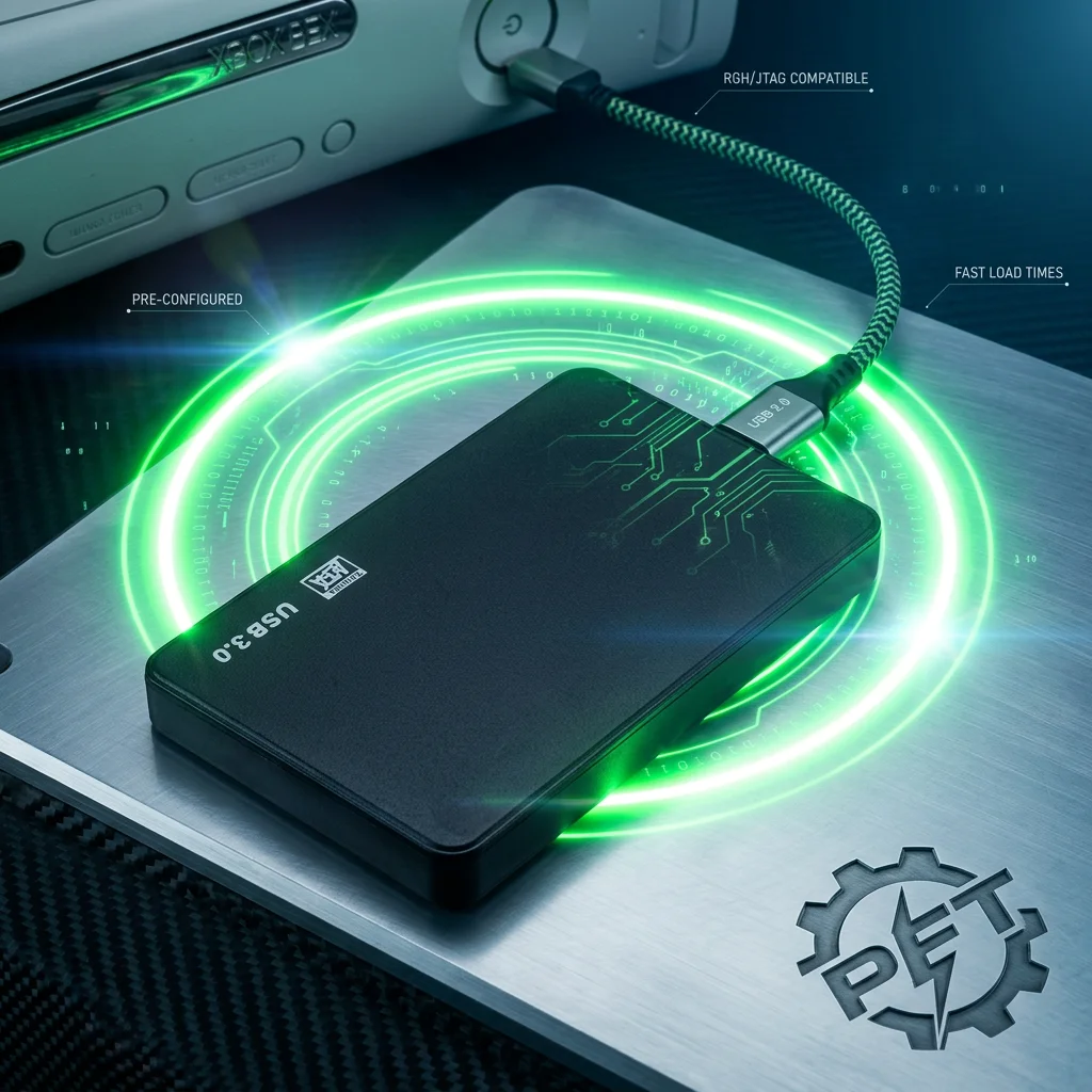 High-Speed USB 3.0 External Gaming Drive – Pre-Configured Aurora OS – Plug-and-Play Storage Expansion for RGH/JTAG Consoles