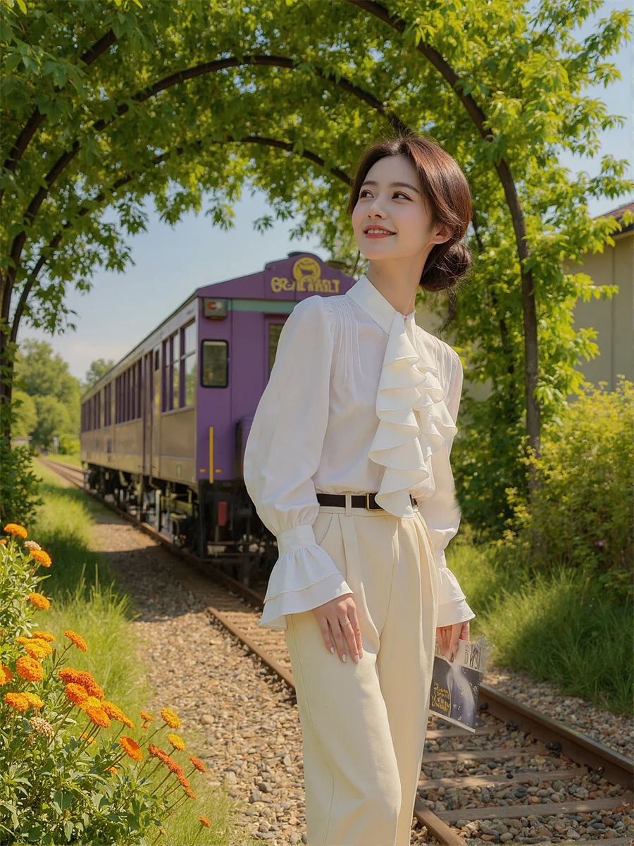 Koszule w stylu francuskim z falbankami, japońskie bluzki, damskie ubrania świąteczne, letnie bluzki w kratę, kobiece, modne wycięcia na ramionach, estetyka.