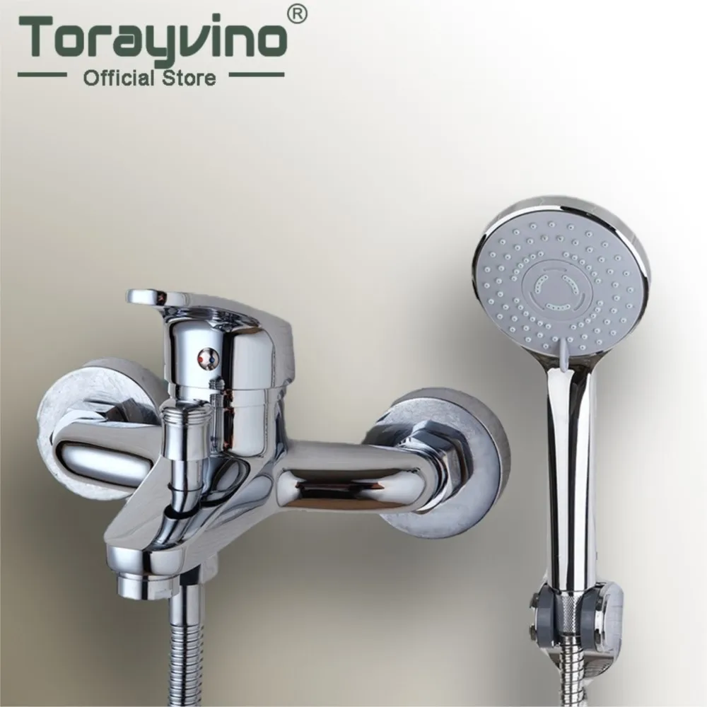 Torayvino Chrome Polished Bathroom Shower Faucet Bath Faucet With Rainfall Hand Shower Head Wall Mounted Shower Combo Kit