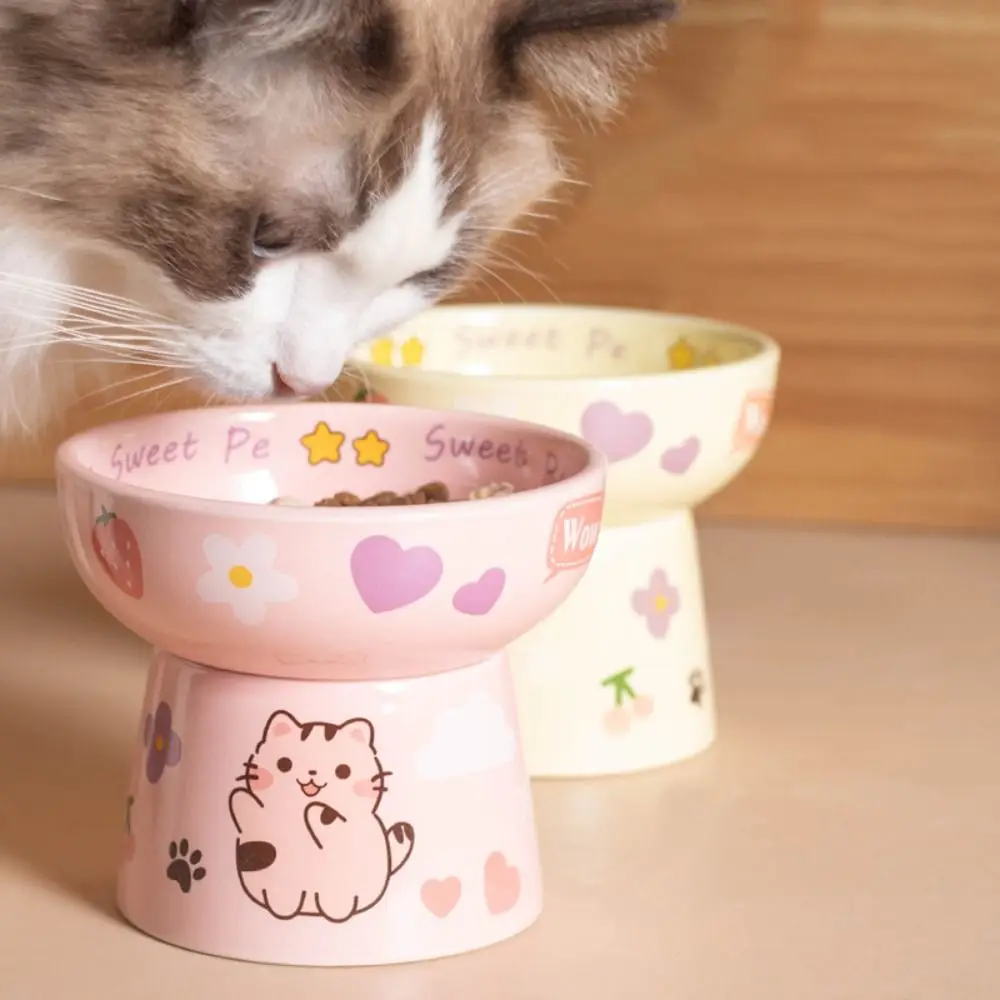 

Ceramic Cat Bowl Anti Tipping Cute Dog Food Feeding Basin Non-slip Large Capacity Pet Drinking Feeder Neck Protection