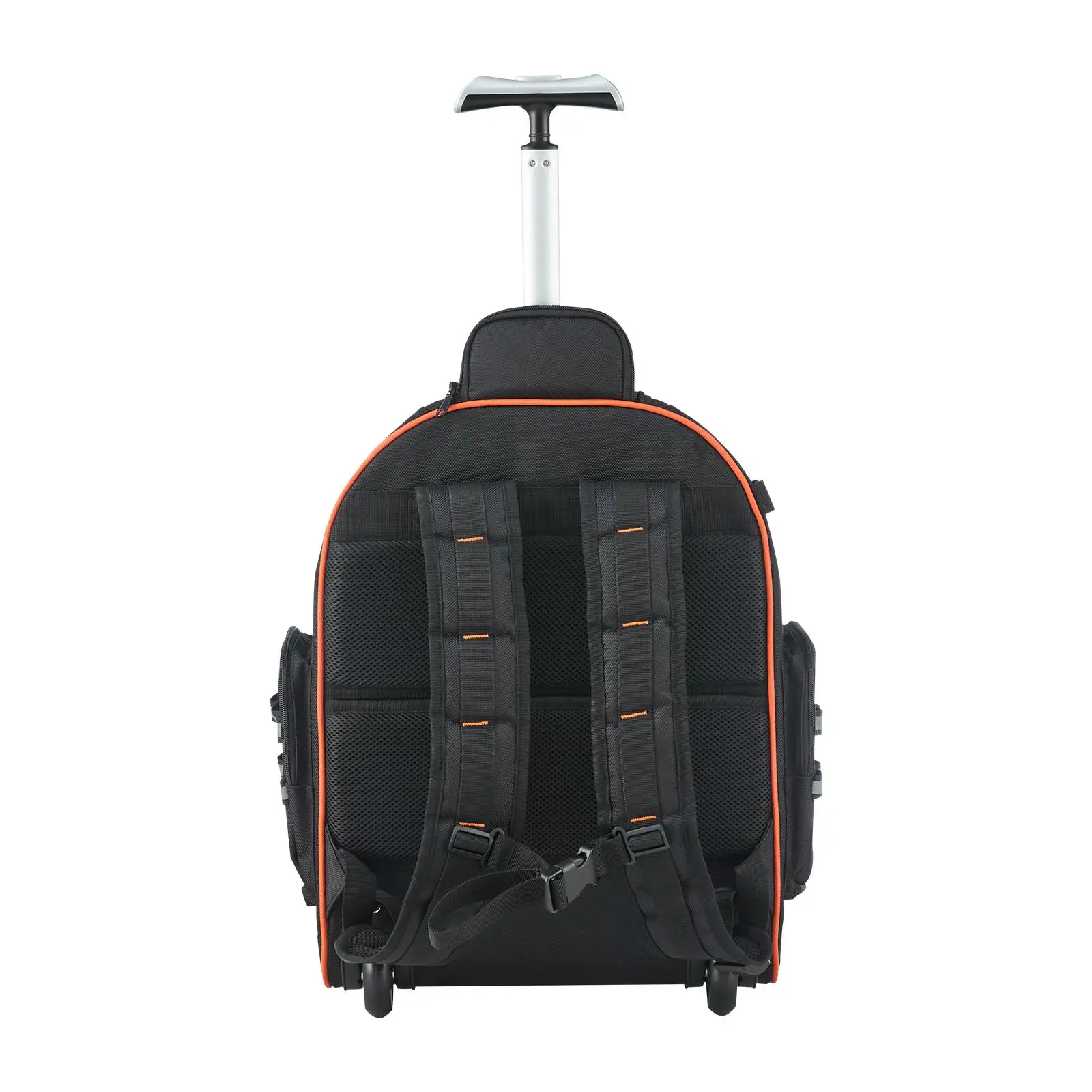 Rolling Tool Backpack 110 lbs Load Capacity 45 Pockets Heavy Duty Organizer with Wheels Adjustable Telescoping Handle Stable Base for construction Mechanic