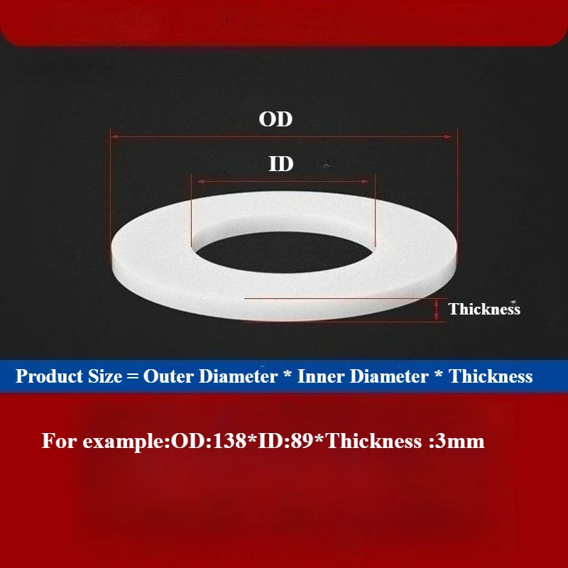 PTFE Gasket Flat Washer Thickness 2~3mm ID 6mm~530mm Resistant to High & Low Temperature Corrosion Anti-aging For Flange