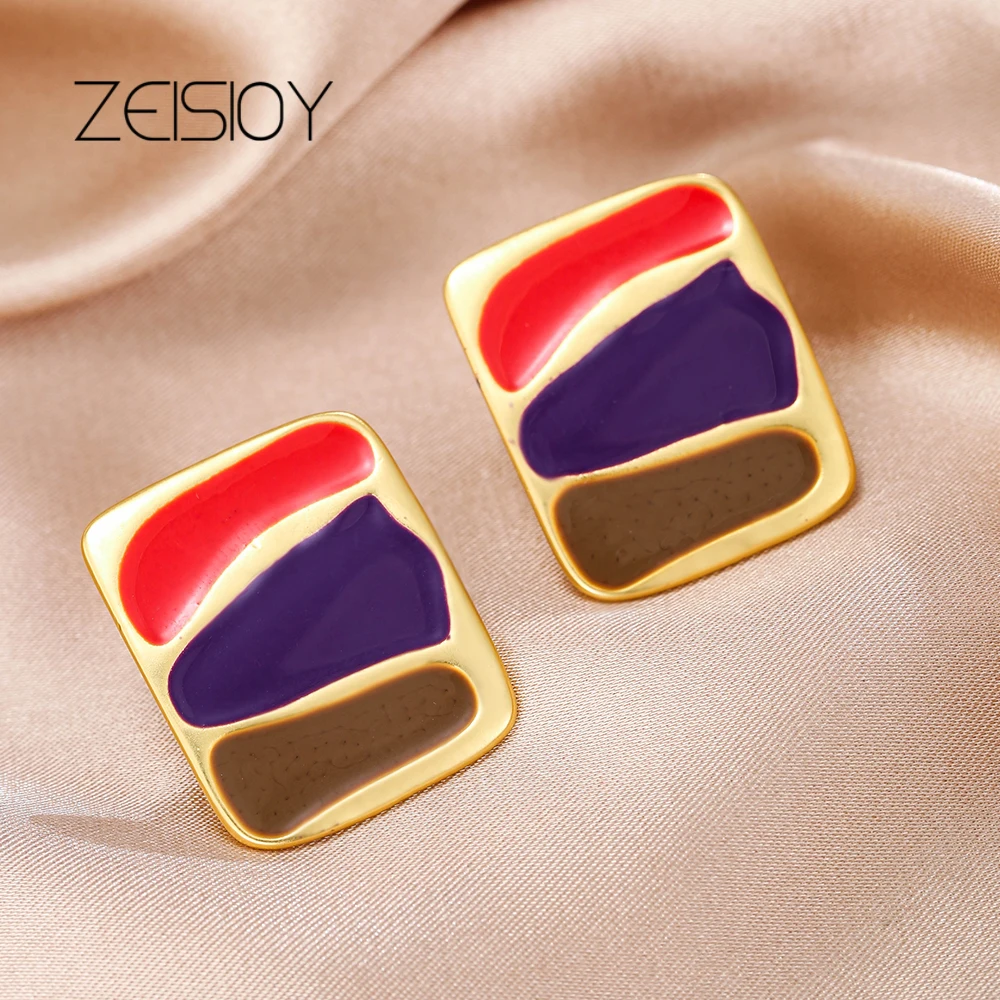 Korean Fashion Red Brown Purple Striped Shell Stud Earrings Women's Tricolor Earrings