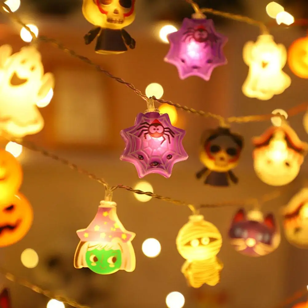 1.5 LED Halloween String Lights With Mini Ghost Pumpkin Bat Waterproof Battery Powered For Outdoor Halloween Atmosphere Decor