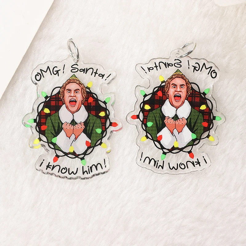 6Pcs/Lot Christmas Charms Acrylic Bow OMG Santa Fashion Accessories For  Jewelry Diy Making