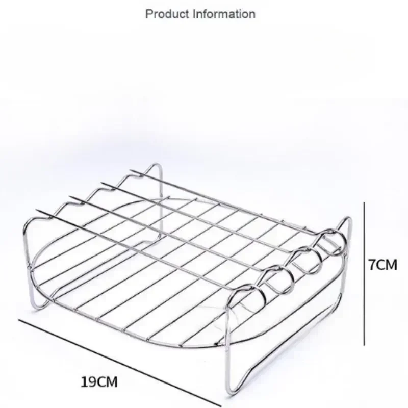 1set 430 Stainless Steel Air Fryer Rack With 4 Roast Meat Picks Grill Air Fryer Accessories Cooking Rack Kitchen Accessories