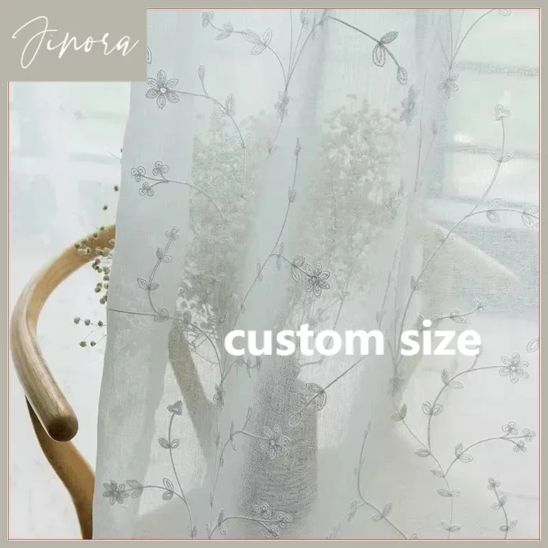 

European White Tulle Sheer Gauze Embroidered Luxury Curtains For Living Room And Bedroom Transmission Window Custom Elegant