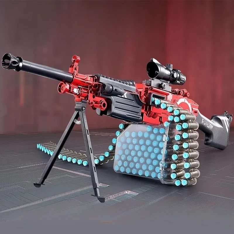 Electric Rapid Shoot 3‑Mode Toy Gun Set with Ammunition Belt Manual‑loading Foam Bullet Blaster Gatling Model Battle Cs Prop
