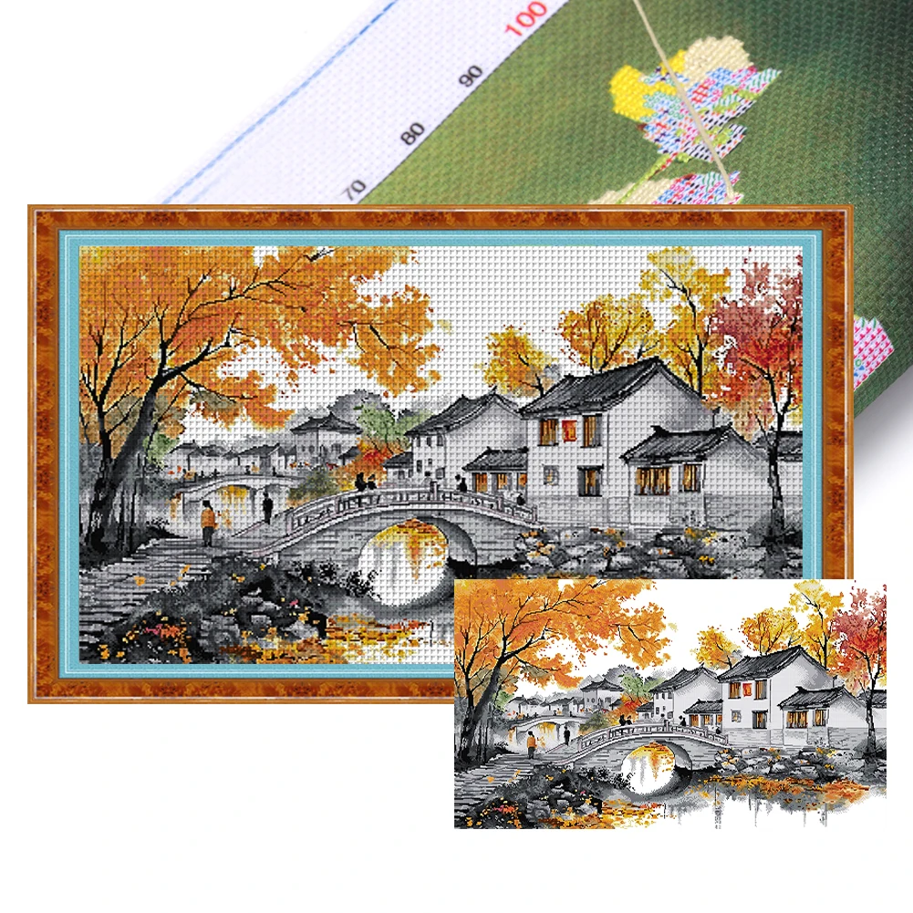 

Cross Stitch Kit Seaside Villa HD Pattern Aida 14CT Partial Embroidery Eco-cotton Thread Print Landscape Hand Crafts Art Kit