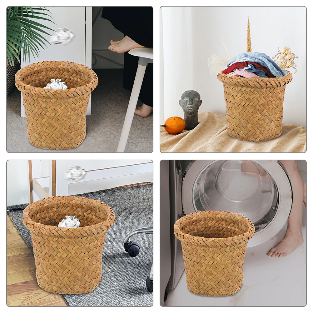 

Woven Trash Basket H woven Storage Baskets Laundry Hampers Wicker Bedroom Bathroom Kitchen Trash Can Sturdy Rustproof