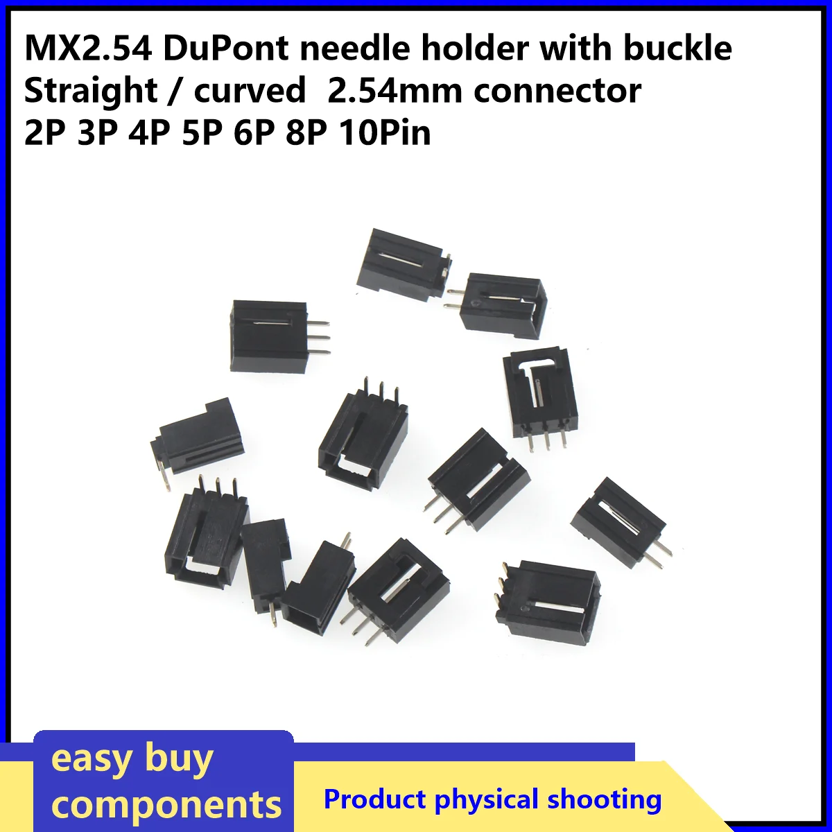 10PCS MX2.54 2P 3P 4P 5P 6P 7P 8P-10P Dupont Connector Single Row With Belt Buckle 2.54MM Straight Pin Header Curved Pin Header
