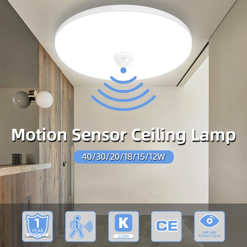 Led Ceiling Lamp With Motion Sensor 40W 30W 20W 18W 15W 12W Led Ceiling Light Fixtures For Entrance Balcony Corridor 110V 220V