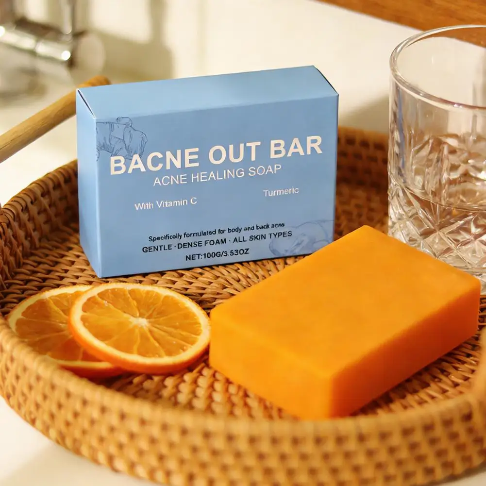 Acne Healing Soap with Turmeric Vitamin C Natural Exfoliating Cleanser for Back, Face, Chest, Shoulders Skin Exfoliator Soap Bar