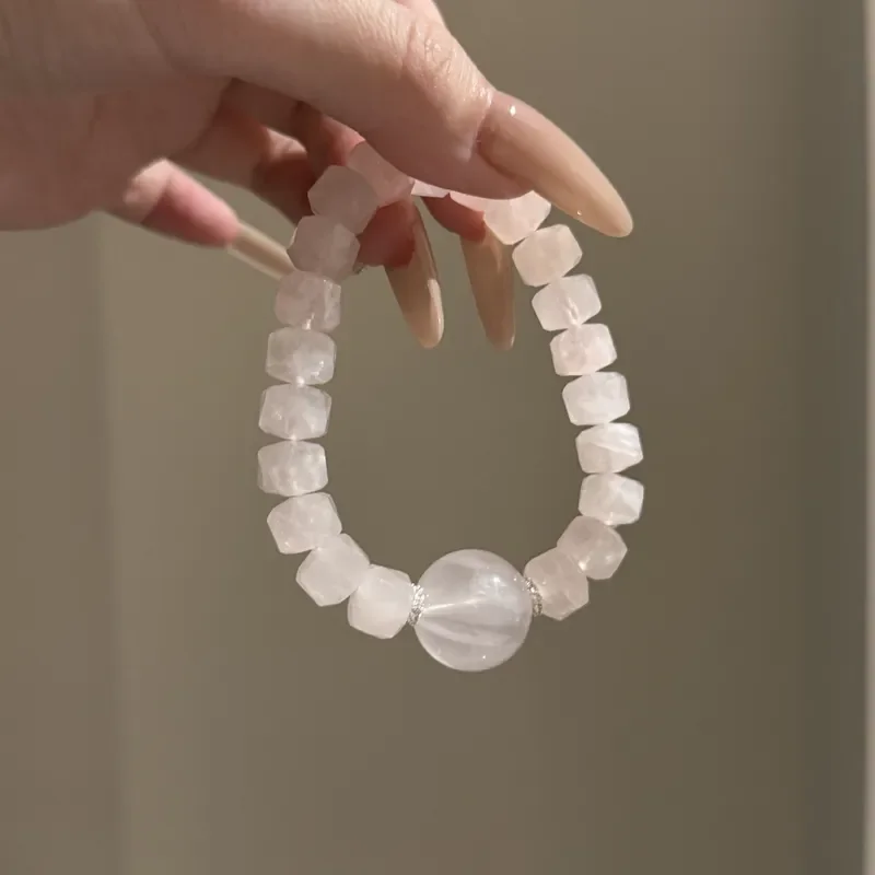 New original natural powder crystal cut face single circle bracelet women's large particle powder crystal single bead simple