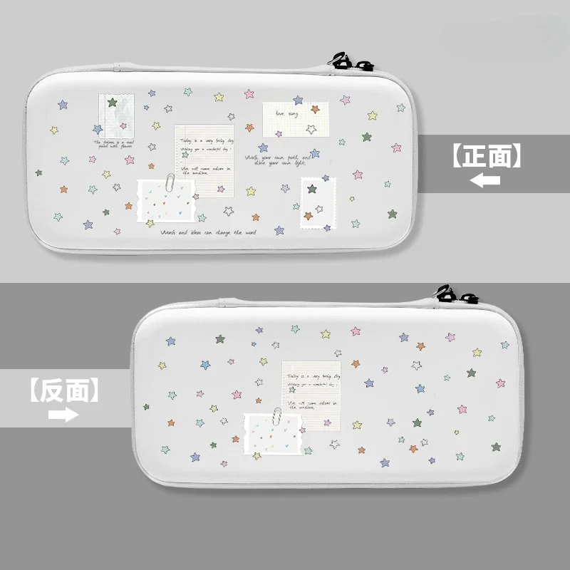 Kawaii Star Print EVA Hard Shell Case for Switch OLED/Switch 2, Cute Korean Style Protective Carrying Bag with Floral Pattern