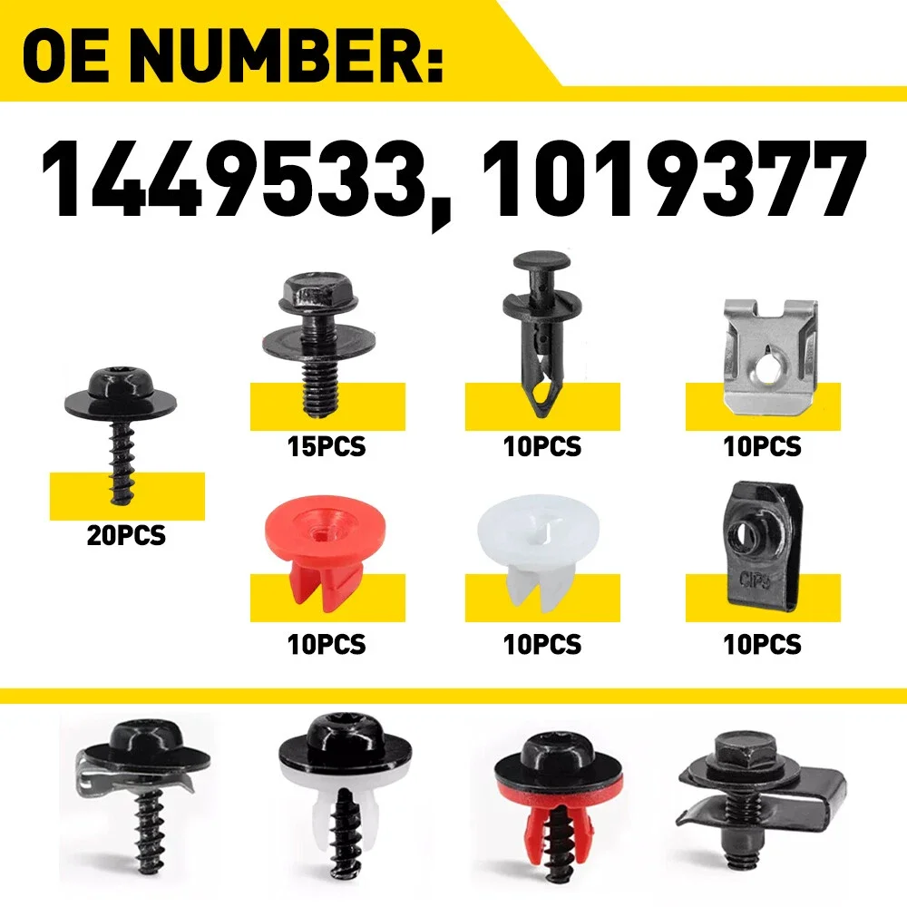 85pcs Fixing Screw 1449533 1019377 Fits For Ford Engine Under Tray Splash Guard Trim Fixing Screw Washer Undercar Bolt Clip Kits