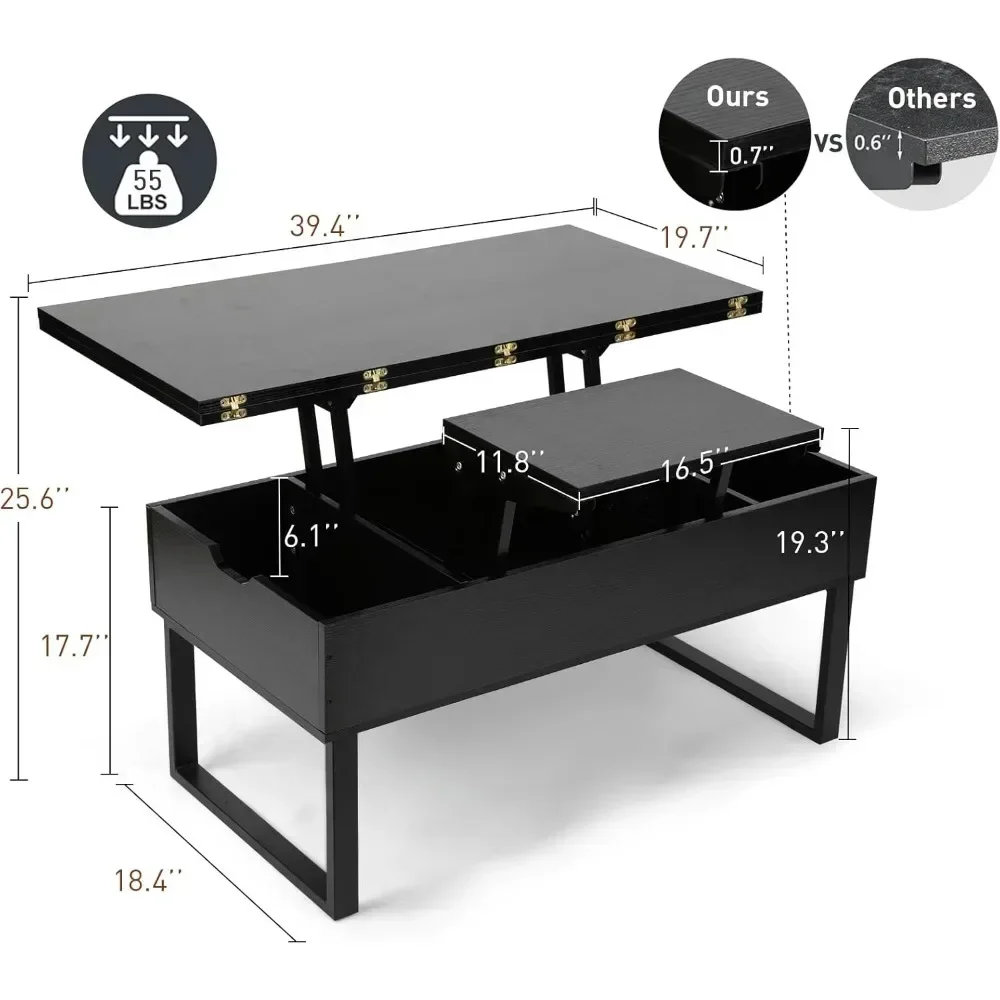 Table basse moderne multifonctionnelle avec compartiment GNE, table à manger pour la réception, salon, 3 en 1