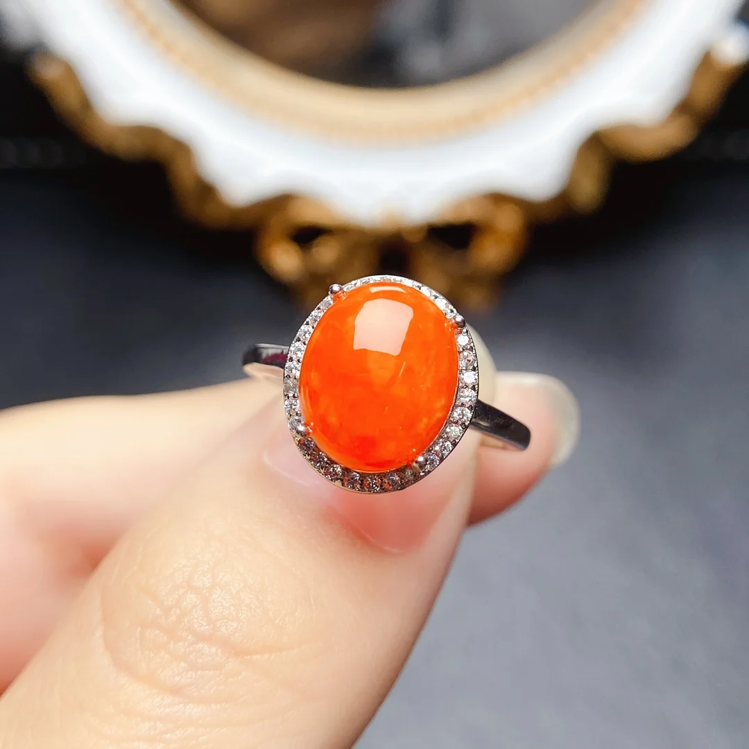 Oval 9x11mm Natural Orange Opal Gemstone Ring 925 Sterling Silver October Birthstone Opal Jewelry