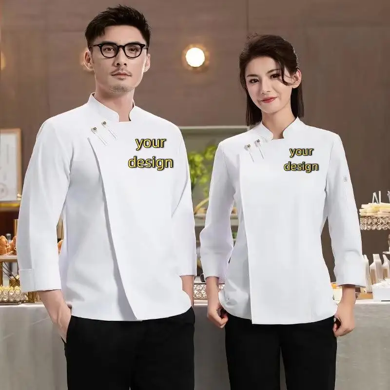 Men's Women's Long Sleeved Chinese Chef Workwear Chinese Restaurant Cafeteria Banquet Barbecue Chef Workwear Embroidered Logo