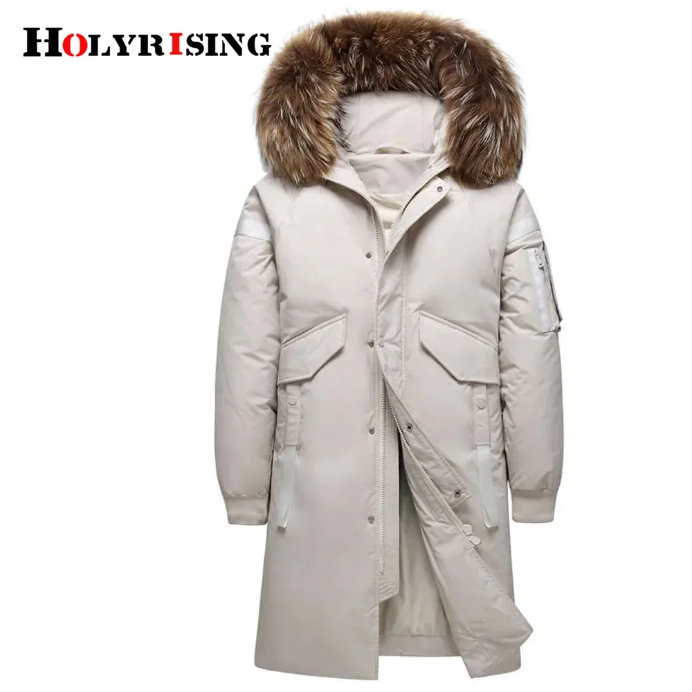 

Men 2021 Winter New Long Casual Thick fur Hooded Waterproof Down coat Jacket Outwear Pockets Parka White duck down 19728