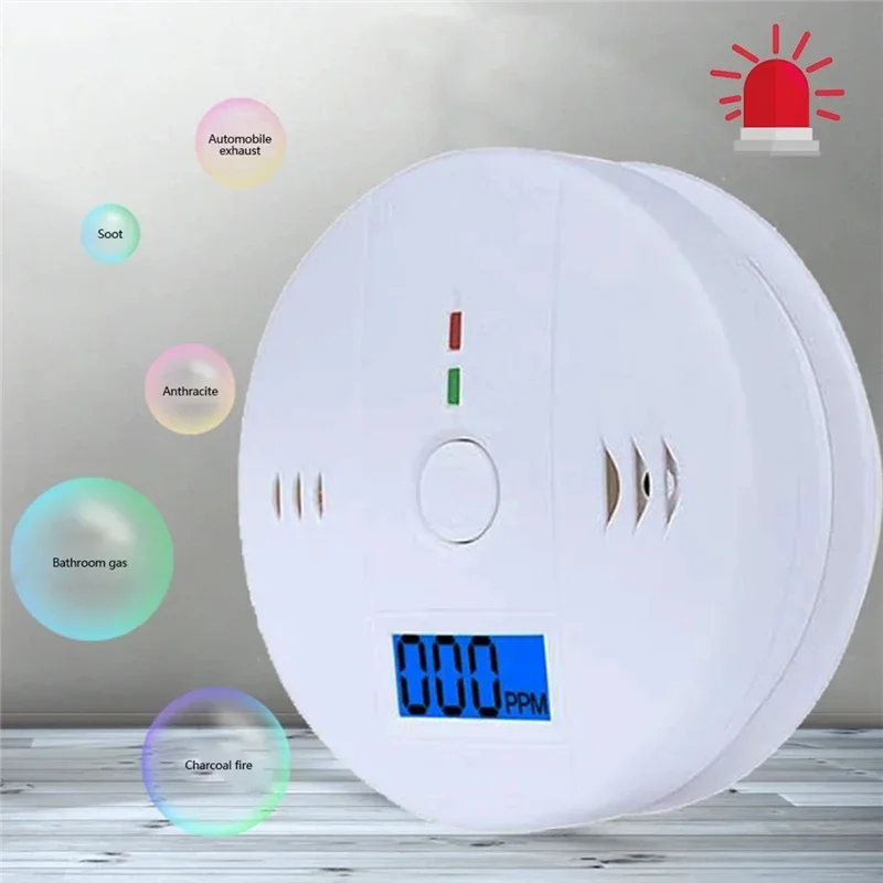 【Oferta flash!】Alarma de monóxido de carbono con pantalla LCD Detector de fugas de gas tóxico de advertencia de incendio para el hogar Detector de alarma Co