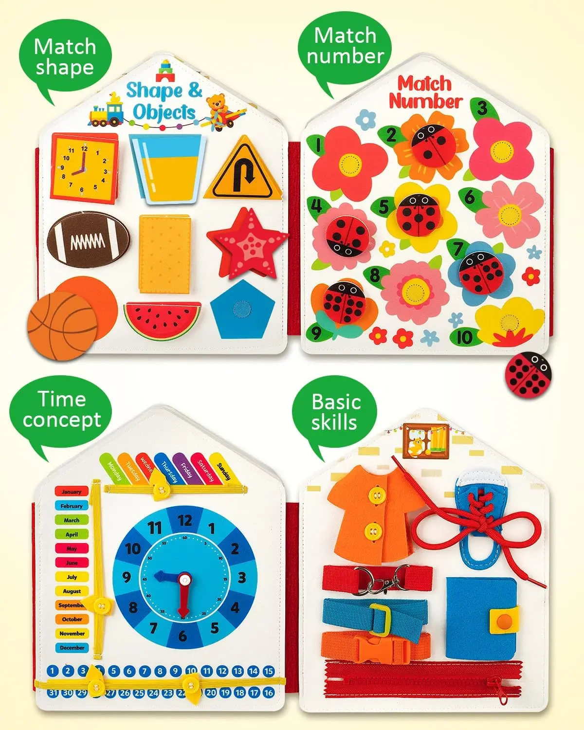 Livre D'activités Montessori Ferme 20 En 1 – Quiet Book éducatif Pour Motricité Fine, Dès 1 An, Portable Pour Voyages