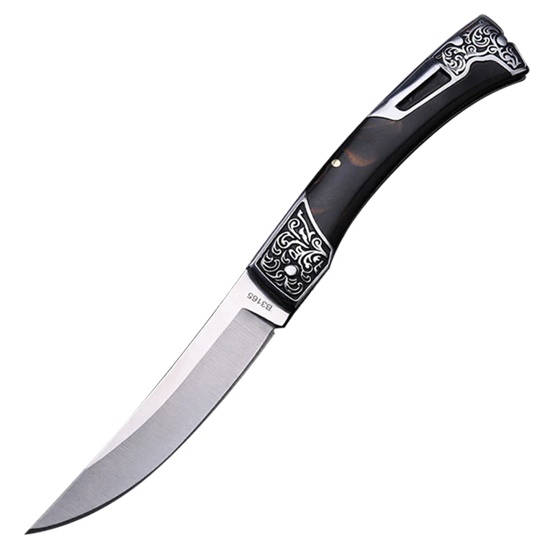 Manual Folding Utility Knife with Wood-Style Handle, Portable Hand Tool for Camping, DIY, Rope Cutting and Package Opening