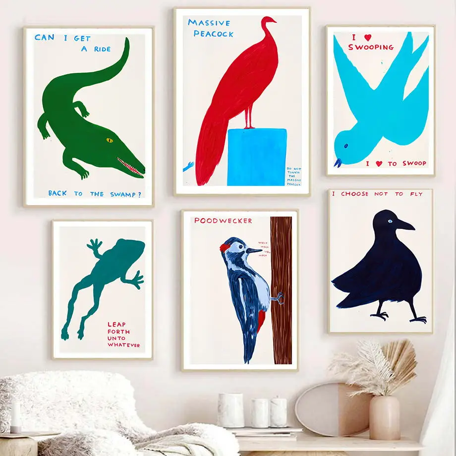 David Shrigley Crocodile Fox Woodpecker Rabbit Dog Wall Art Canvas Painting Nordic Posters Prints Pictures For Living Room Decor