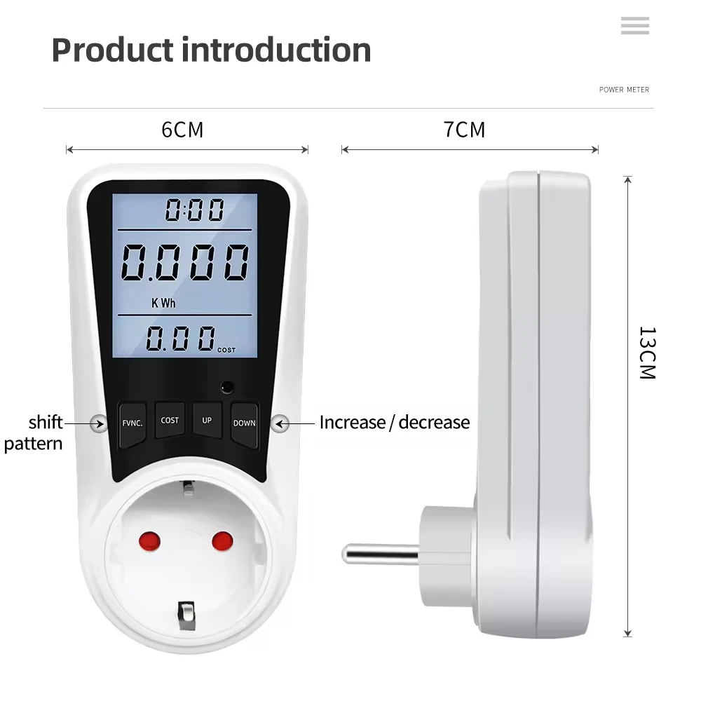 Watt Meter Plug-in Socket Power Meter Overload Protection Kilowatt Wattage Voltage AMP Tester Electrical Energy Monitor 110 220V