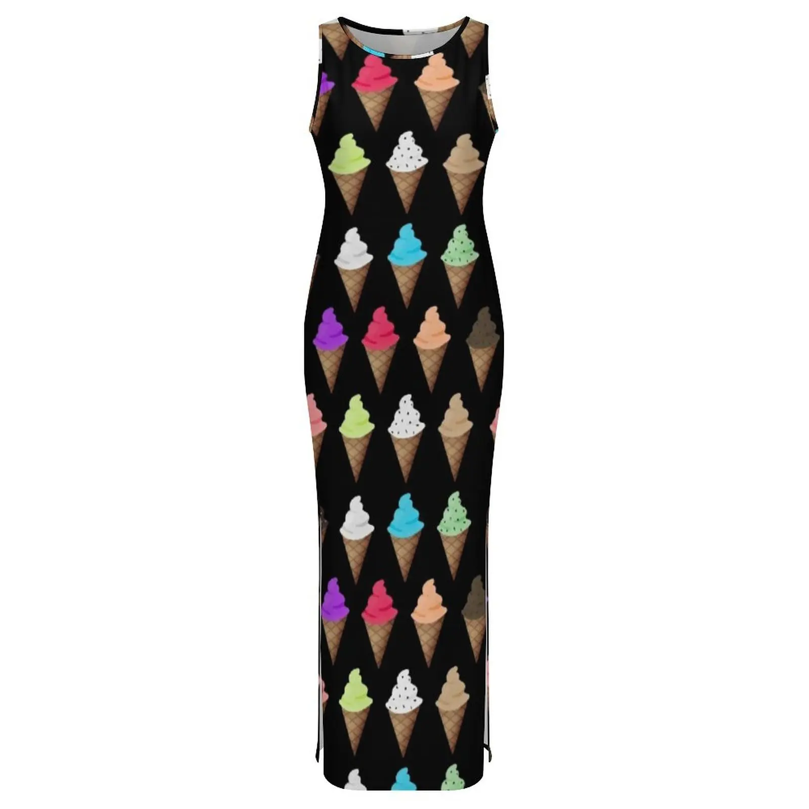 Women Bodycon Dress Elegant Ice Cream Flavors Maxi Dresses Summer Waffle Cone Sleeveless Y2K Fashion Design Dress Big Size 4XL