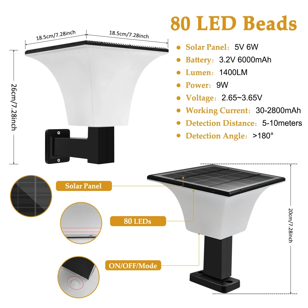 Nice Solar Post Lights Wall Mountable 4 Lighting Modes Solar Pillar Lamp With 6000mAh Battery IP65 Waterproof Outdoor Solar Ligh