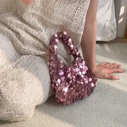 Saco de lantejoulas de prata para celular Bolsa casual Bolsa Blingbling Bolsa axilas Bolsa de maquiagem ao ar livre