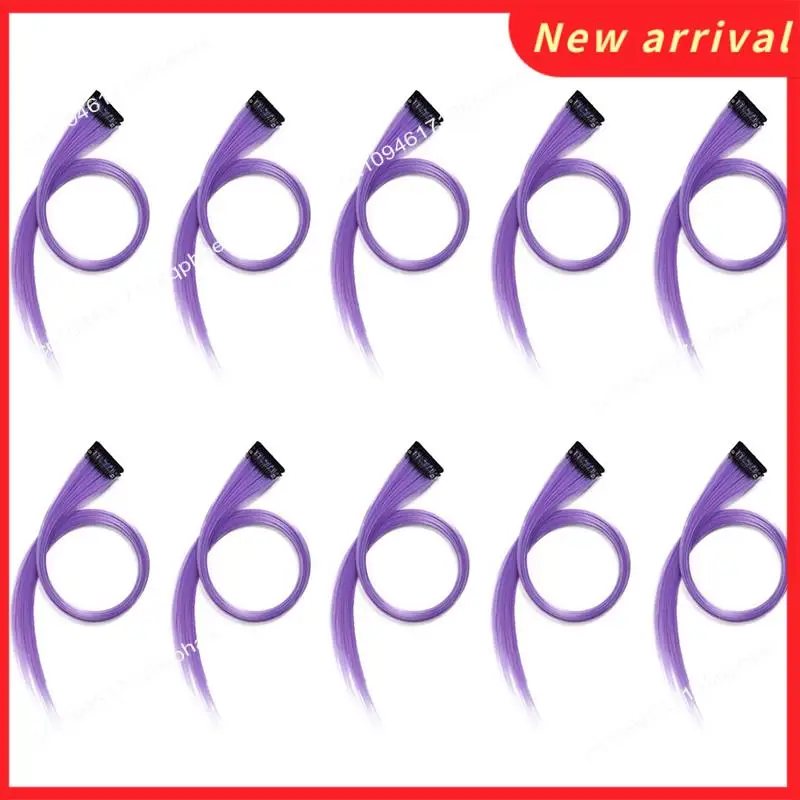 N89R 10 قطعة قوس قزح فتاة أبرزت الشعر التمديد دبوس الشعر طويل مستقيم مشبك شعر التشذيب للشعر كاذبة الشعر أرجواني