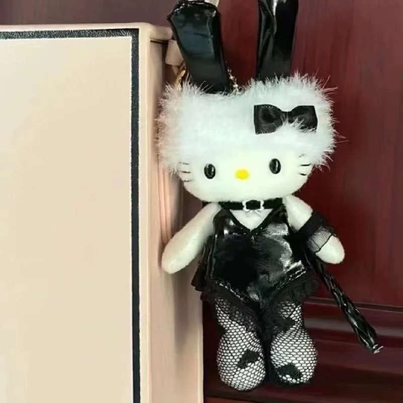 Sanrio Kawaii lapin fille Hello Kitty en peluche porte-clés dentelle noir vêtements Kitty chat bricolage décoration sac à dos porte-clés Couple cadeau