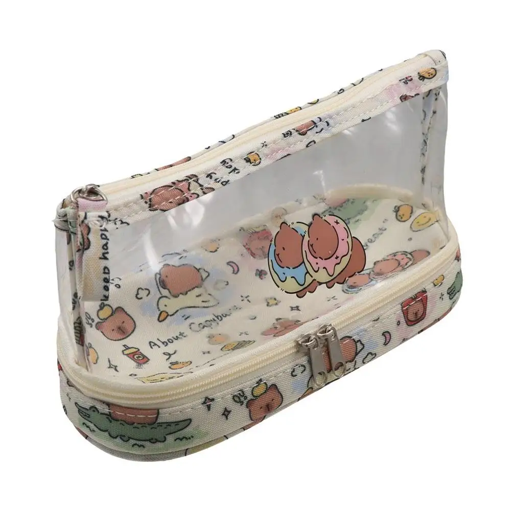 قماش مقلمة شفافة الكرتون فراشة هريرة طالب قلم رصاص الحقيبة Kapibala الحد الأدنى نمط القرطاسية حقيبة التخزين