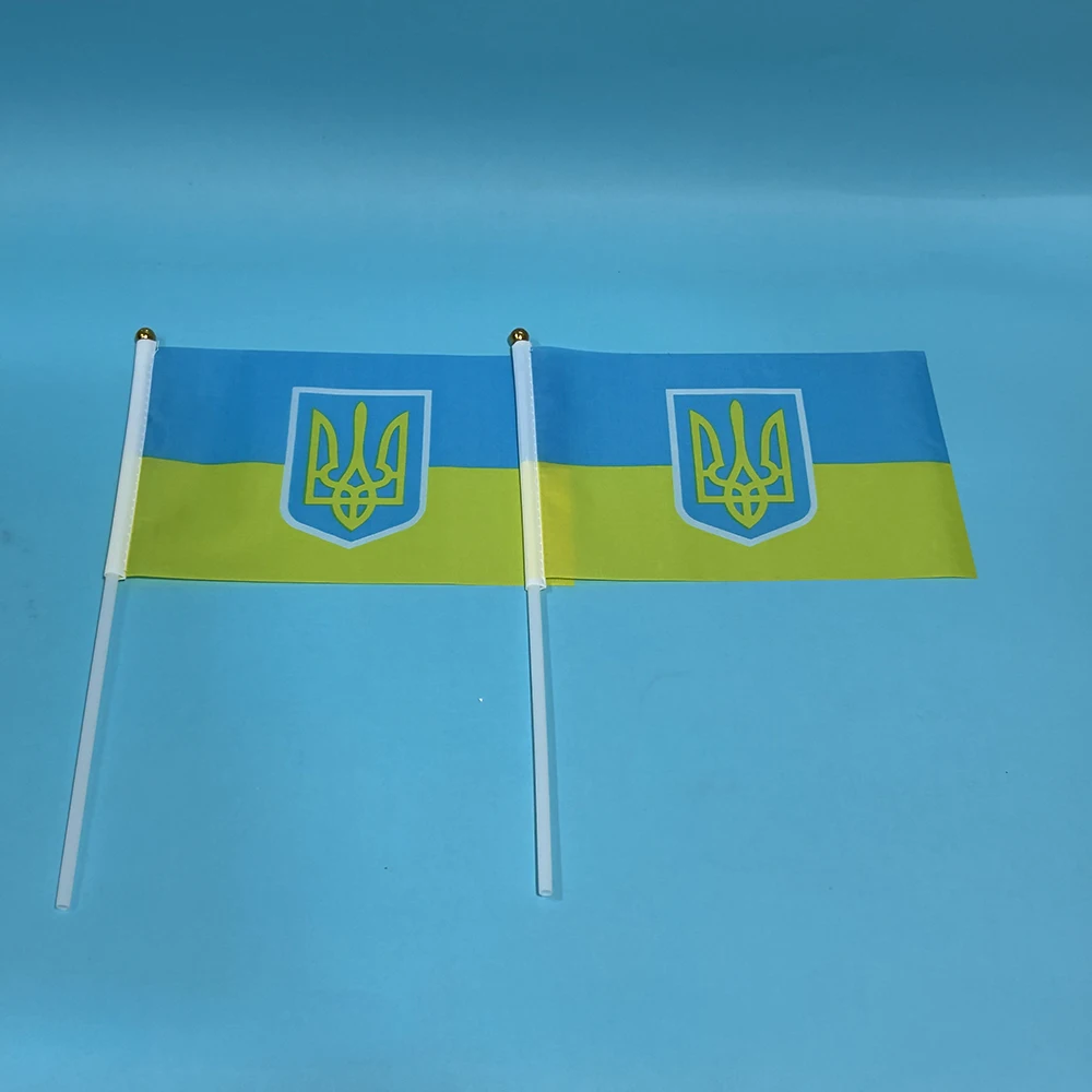 SKY FLAG Ukraine Flag Emblem Flag 14*21C Polyester Ukraine Presidential Hand Mini Flag for Sports Activity Home Decor