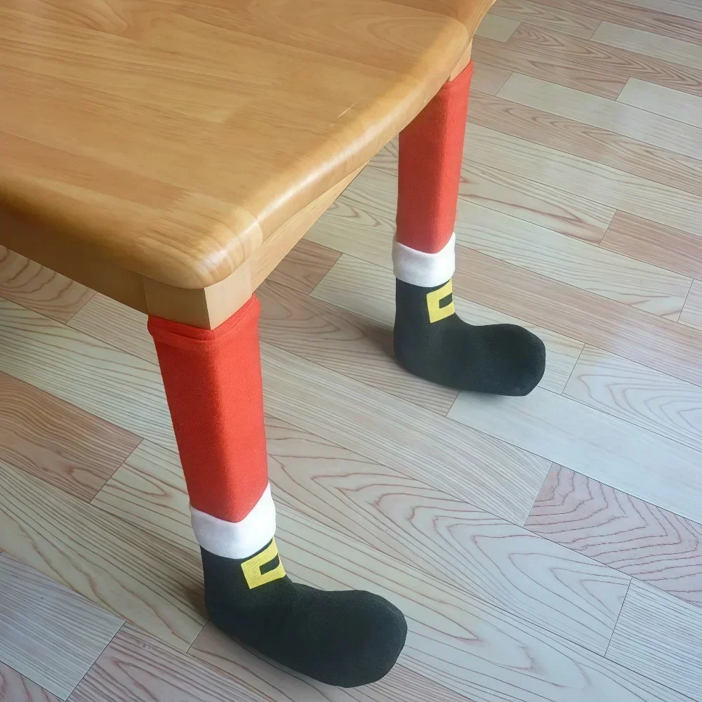 1/4pcs Christmas Funny Furniture Socks Polyester Xmas Table Chair Leg Cover Floor Protectors Festival Party Decoration Supplies
